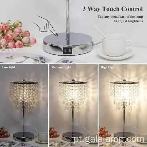 Luminária de mesa de cristal sofisticada com toque e USB
